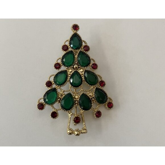 Vintage Trifari Christmas Tree Brooch Lucite Marcasite Gold 2"  New READ - Picture 1 of 6